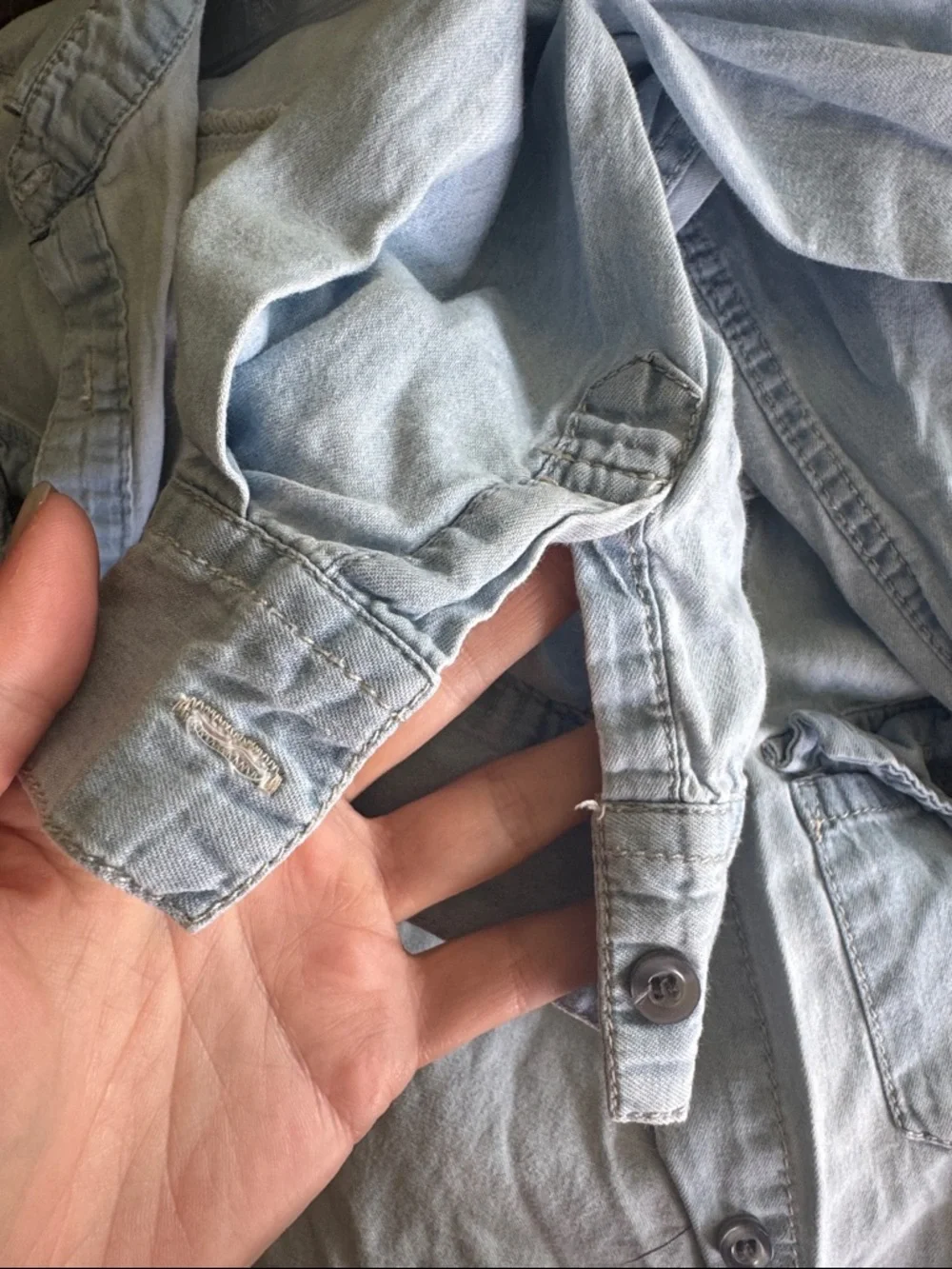 Light Blue Chambray Denim Shirt - Casual Button-Up - Picture 7 of 7